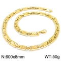 Gold 304 stainless steel rectangular link chain necklace with lobster clasp, 600mm x 8mm - Gold Diagonal Pattern Rectangular Chain 600x8mm (KN228528-Z)