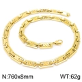 760mm hip-hop gold stainless steel rectangular link chain necklace with geometric texture - Gold Diagonal Pattern Rectangular Chain 760x8mm (KN228531-Z)