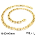 Hip hop 304 stainless steel rectangular link chain necklace in golden finish, 600x7mm size - Gold Hollow Rectangular Chain 600x7mm (KN228625-Z)