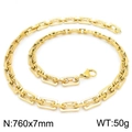 Golden 760mm long rectangular link chain necklace in 304 stainless steel with lobster clasp - Gold Hollow Rectangular Chain 760x7mm (KN228628-Z)