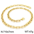 710x7mm golden stainless steel rectangular link chain necklace with lobster clasp - Gold Hollow Rectangular Chain 710x7mm (KN228627-Z)