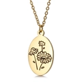 Goldene ovale Edelstahl-Halskette mit gravierter Blume auf weißem Hintergrund - April Gänseblümchen (KN227549-Z) / Gold