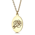 Goldene Edelstahlkette mit graviertem ovalem Blumenanhänger an feiner Kette - September Aster (KN227554-Z) / Gold