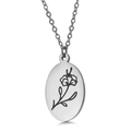 Ovaler Edelstahl-Anhänger mit minimalistischer Blumen-Gravur an einer klassischen O-Kette - Februar Veilchen (KN227535-Z) / Silber