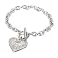 Silver punk style stainless steel heart charm bracelet with an OT toggle clasp closure - Steel Color Bracelet (KB113929-Z)
