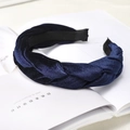 Navy blue velvet braided headband for women in an elegant retro twist design on magazine - Navy Blue