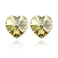 Champagne crystal heart stud earrings with faceted cutting and small rhinestone detail - Light Yellow