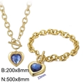 Gold OT buckle jewelry set with blue crystal heart necklace and bracelet - Gold 2-Piece Set - Blue Gem (KS197640-Z)