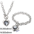 Stainless steel heart jewelry set with grey crystal, OT buckle necklace and bracelet - Silver 2-Piece Set - Grey Gem (KS197636-Z)