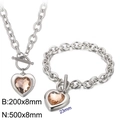 Polished stainless steel OT buckle jewelry set with champagne heart crystals - Silver 2-Piece Set - Champagne Gem (KS197634-Z)