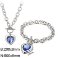 Silver OT clasp stainless steel jewelry set with blue crystal heart pendant dimensions - Silver 2-Piece Set - Blue Gem (KS197635-Z)