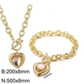 Golden OT clasp jewelry set with champagne heart crystal necklace and bracelet - Gold 2-Piece Set - Champagne Gem (KS197659-Z)