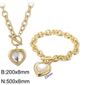 Golden heart jewelry set with clear crystals featuring OT clasp necklace and bracelet - Gold 2-Piece Set - Clear Gem (KS197632-Z)