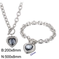 Silver stainless steel OT buckle jewelry set with dark grey heart crystal pendants - Silver 2-Piece Set - Dark Grey Gem (KS197655-Z)