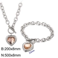 Stainless steel heart jewelry set with champagne crystal necklace and toggle clasp - Silver 2-Piece Set - Champagne Gem (KS197657-Z)