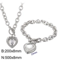 Silver stainless steel OT clasp jewelry set with heart crystal pendant and size details - Silver 2-Piece Set - Clear Gem (KS197630-Z)