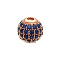 Macro shot of rose gold bead with pave-set dark blue crystals for DIY jewelry - 6mm / Rose Gold Crystal Blue Zircon