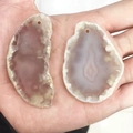 Natural agate stone slice pendant in brown and light purple for DIY jewelry making - Gray