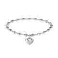 Pulsera elástica de cuentas de acero inoxidable plateado con colgante de corazón - Plateado (YB-913-S)