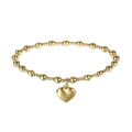 Pulsera de cuentas en acero inoxidable chapado en oro 18K con colgante de corazón - Dorado (YB-913-G)