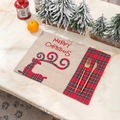 Set de table de Noël en lin avec motif renne, poche en tartan et porte-couverts - Set de table Renne