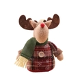 Peluche de reno navideño en tela escocesa roja con copos de nieve y bufanda verde - Reno de Pie