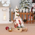 35cm Christmas gnome on wooden sleigh with red plaid outfit and white pointed hat - T1220656B-35cm Sleigh Braids Style