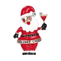 Vintage Christmas Santa brooch in gold alloy with red enamel and sparkling rhinestones - Santa Holding a Flag