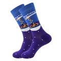 Blue and purple crew socks featuring spaghetti graphics and white polka dots pattern - Size 38-45 / Spaghetti