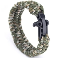 Outdoor survival paracord bracelet with camouflage weave and black metal U-shackle - Camo Army Green