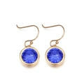 Gold stainless steel hoop earrings featuring round deep blue zircon stone pendants - Blue (KE85799-K)