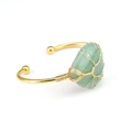 Handmade gold wire-wrapped open cuff bracelet with green crystal tree of life design - Green Aventurine