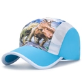 Chapeau soleil enfant bleu ciel avec motif dinosaure et maille blanche respirante - Bleu lac