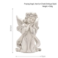 Retro resin angel figurine in praying pose, white antique finish, 20.5cm height - Praying Angel Resting Chin (Antique)