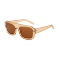 Retro flat top square oversized sunglasses with amber resin frames and brown lenses - Tea Frame Tea Lens
