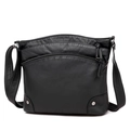 Classic black soft leather crossbody bag with adjustable strap and tassel zipper detail - Standard Fabric Black
