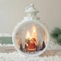 White LED Christmas lantern with Santa scene and warm candles on snowy background - Large / Santa Claus White