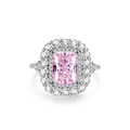 Bague luxueuse en argent 925 avec cristal rose rectangulaire et entourage de diamants - US 5 / Rose Strass