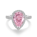 Elegante anello in argento S925 con pietra rosa a goccia e scintillante incone a halo - US 5 / Strass Rosa (CBJZ019)