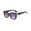 Retro square sunglasses with black frames, purple gradient lenses and gold metal accents - Black Frame Gradient Gray Lens