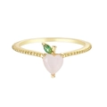 Golden bead ring featuring a pink heart-shaped peach pendant with green leaf gem - US 7 / Pink Peach (JZ00002)