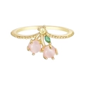 Minimalist gold cherry ring with pink crystal fruit accents on a beaded band - US 7 / Pink Cherry (JZ00008)