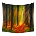 Bohemian tapestry featuring a sunlit autumn forest path with warm orange and gold hues - 73x95cm (Brushed Fabric) / Late Autumn Forest Light (SL07-13)