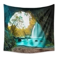 Bohemian wall tapestry with nature landscape featuring a lush forest and waterfall - 73x95cm (Brushed Fabric) / Cave Waterfall Forest (GT330109)