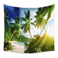 Bohemian tapestry featuring tropical beach palm trees and ocean scenery for wall decor - 73x95cm (Brushed Fabric) / Coconut Grove Beach Sunshine (GT330133)