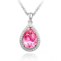Elegante collana d'argento con ciondolo in cristallo rosa a forma di goccia e gemme - Collana Singola / Rosa Rosso