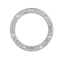 Close-up of a silver car start button cover ring with colorful crystal rhinestones - AB Color
