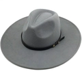 Classic grey wide brim wool fedora hat with a black studded leather band for women - M (56-58cm) / Light Gray