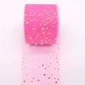 Pink tulle roll with gold star patterns for DIY hair clips and wedding accessories - Rose Red