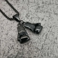 Close-up of black boxing glove pendant on matching box chain with polished finish - Pendant Only / Black